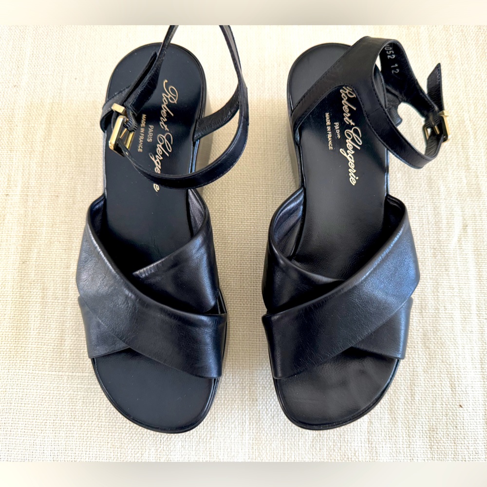 Robert Clergerie Paris Black Leather Platform Sandals Size 6